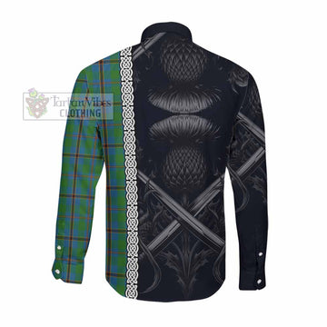 Tartan Vibes Clothing Snodgrass Tartan Long Sleeve Button Shirt with Family Crest Cross Sword Thistle Celtic Vibes