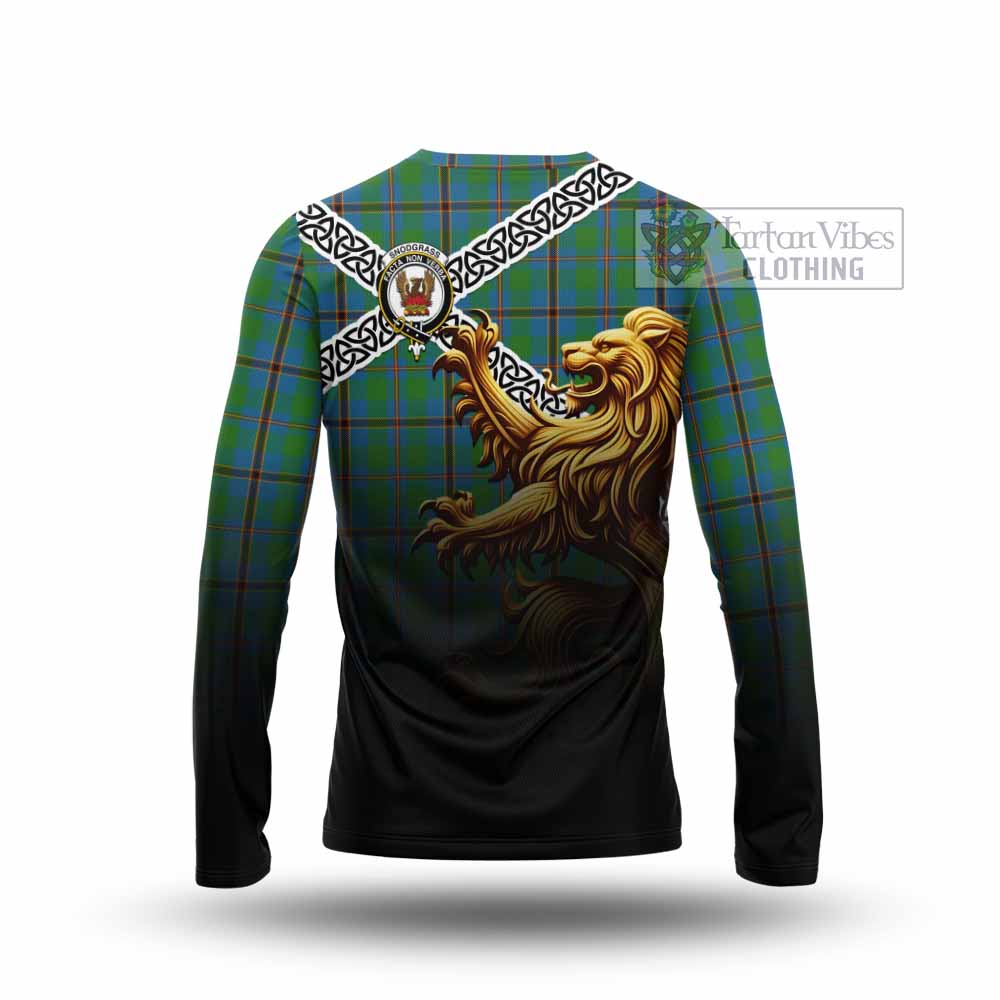 Snodgrass Crest Tartan Long Sleeve T-Shirt with Golden Lion Emblem Celtic Style - Tartan Vibes Clothing
