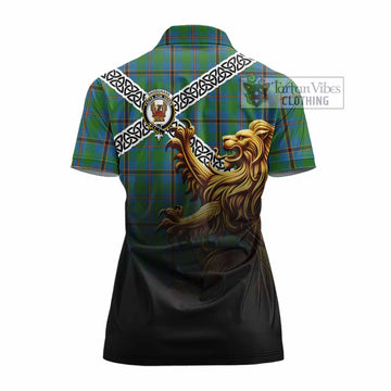 Snodgrass Crest Tartan Women's Polo Shirt with Golden Lion Emblem Celtic Style - Tartan Vibes Clothing