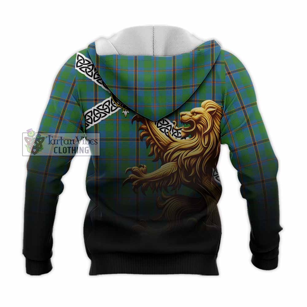 Snodgrass Crest Tartan Knitted Hoodie with Golden Lion Emblem Celtic Style - Tartan Vibes Clothing