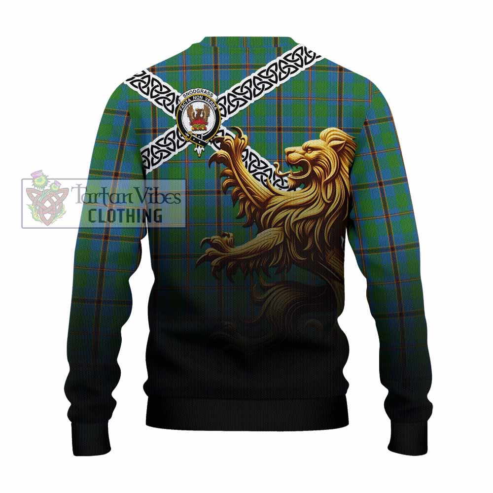 Snodgrass Crest Tartan Knitted Sweater with Golden Lion Emblem Celtic Style - Tartan Vibes Clothing