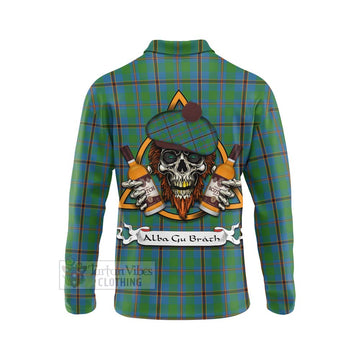 Snodgrass Tartan Long Sleeve Polo Shirt with Family Crest and Bearded Skull Holding Bottles of Whiskey - Tartan Vibes Clothing