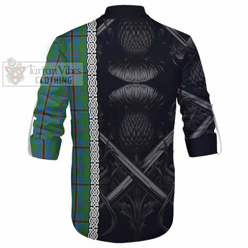 Snodgrass Tartan Ghillie Kilt Shirt with Family Crest Cross Sword Thistle Celtic Vibes - Tartan Vibes Clothing