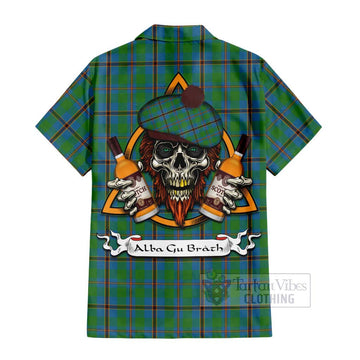 Snodgrass Tartan Hawaiian Shirt with Family Crest and Bearded Skull Holding Bottles of Whiskey - Tartan Vibes Clothing