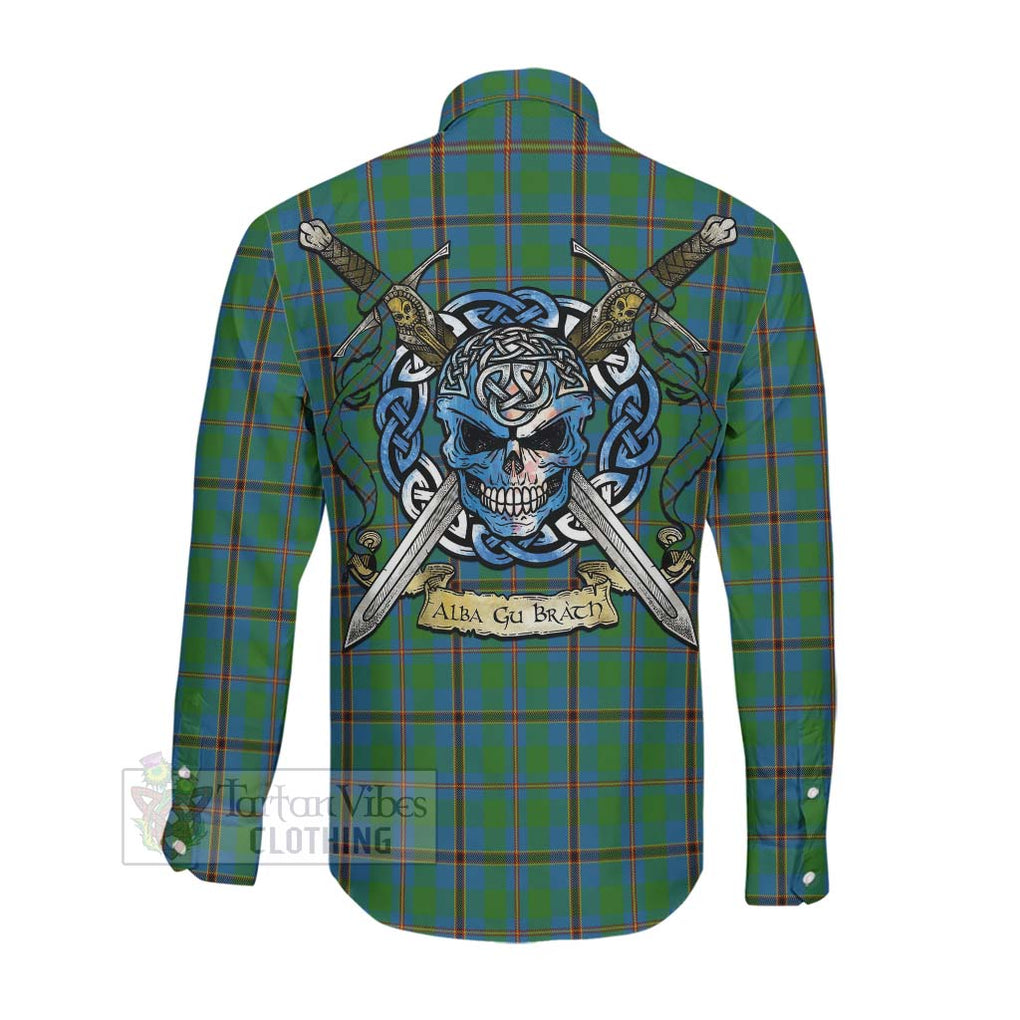 Snodgrass Tartan Long Sleeve Button Shirt with Family Crest Celtic Skull Style Men's Shirt - Tartan Vibes Clothing
