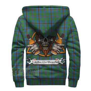 Snodgrass Tartan Sherpa Hoodie with Family Crest and Bearded Skull Holding Bottles of Whiskey - Tartan Vibes Clothing