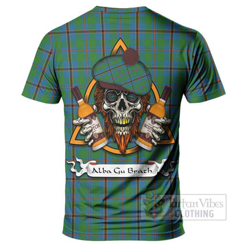 Snodgrass Tartan T-Shirt with Family Crest and Bearded Skull Holding Bottles of Whiskey - Tartan Vibes Clothing