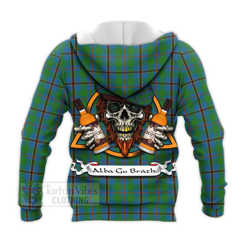 Snodgrass Tartan Knitted Hoodie with Family Crest and Bearded Skull Holding Bottles of Whiskey - Tartan Vibes Clothing