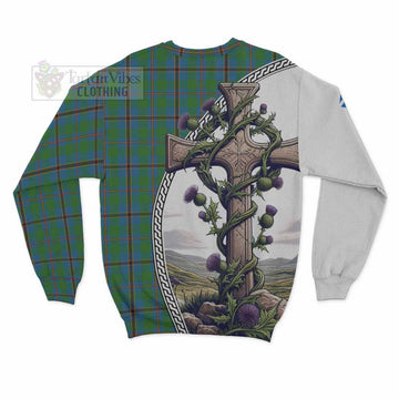Snodgrass Tartan Sweatshirt with Family Crest and St. Andrew's Cross Accented by Thistle Vines - Tartan Vibes Clothing
