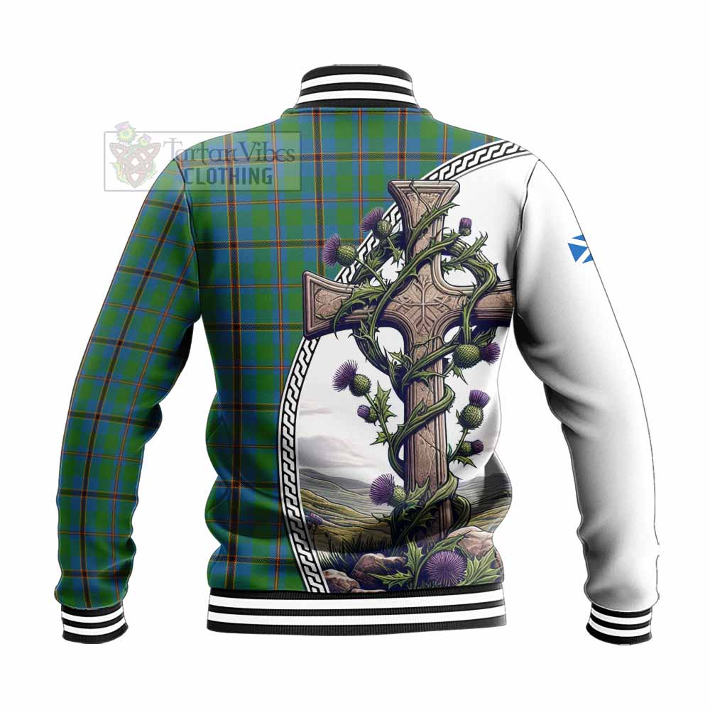Snodgrass Tartan Baseball Jacket with Family Crest and St. Andrew's Cross Accented by Thistle Vines - Tartan Vibes Clothing
