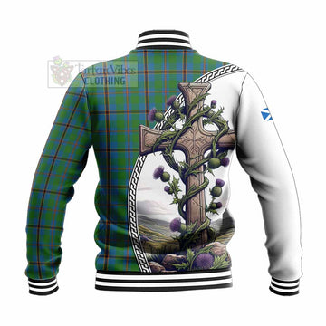 Snodgrass Tartan Baseball Jacket with Family Crest and St. Andrew's Cross Accented by Thistle Vines - Tartan Vibes Clothing