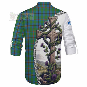 Snodgrass Tartan Ghillie Kilt Shirt with Family Crest and St. Andrew's Cross Accented by Thistle Vines - Tartan Vibes Clothing
