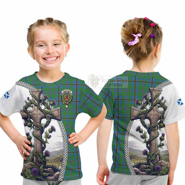 Snodgrass Tartan Kid T-Shirt with Family Crest and St. Andrew's Cross Accented by Thistle Vines - Tartan Vibes Clothing