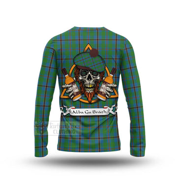 Snodgrass Tartan Long Sleeve T-Shirt with Family Crest and Bearded Skull Holding Bottles of Whiskey - Tartan Vibes Clothing