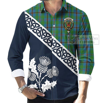 Snodgrass Tartan Long Sleeve Button Shirt Featuring Thistle and Scotland Map Men's Shirt - Tartan Vibes Clothing