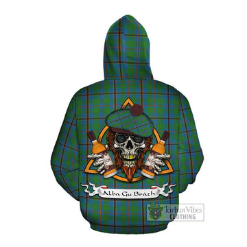 Snodgrass Tartan Cotton Hoodie with Family Crest and Bearded Skull Holding Bottles of Whiskey Pullover Hoodie - Tartan Vibes Clothing