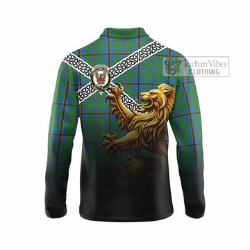 Snodgrass Crest Tartan Long Sleeve Polo Shirt with Golden Lion Emblem Celtic Style - Tartan Vibes Clothing