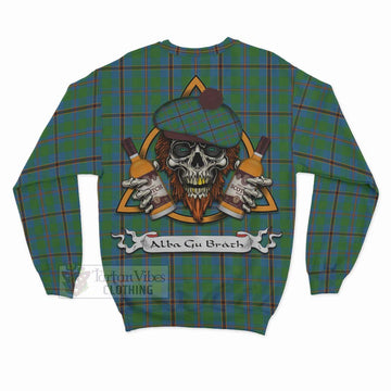 Snodgrass Tartan Sweatshirt with Family Crest and Bearded Skull Holding Bottles of Whiskey - Tartan Vibes Clothing