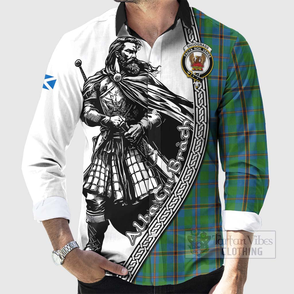 Snodgrass Tartan Clan Crest Long Sleeve Button Shirt with Highlander Warrior Celtic Style - Tartan Vibes Clothing