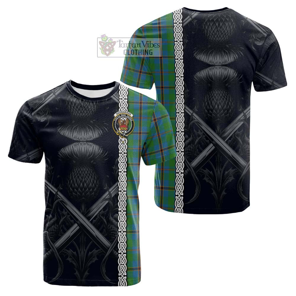Snodgrass Tartan Cotton T-shirt with Family Crest Cross Sword Thistle Celtic Vibes - Tartan Vibes Clothing