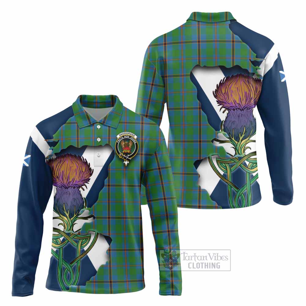 Tartan Vibes Clothing Snodgrass Tartan Family Crest Long Sleeve Polo Shirt Scottish Thistle Celtic Inspired