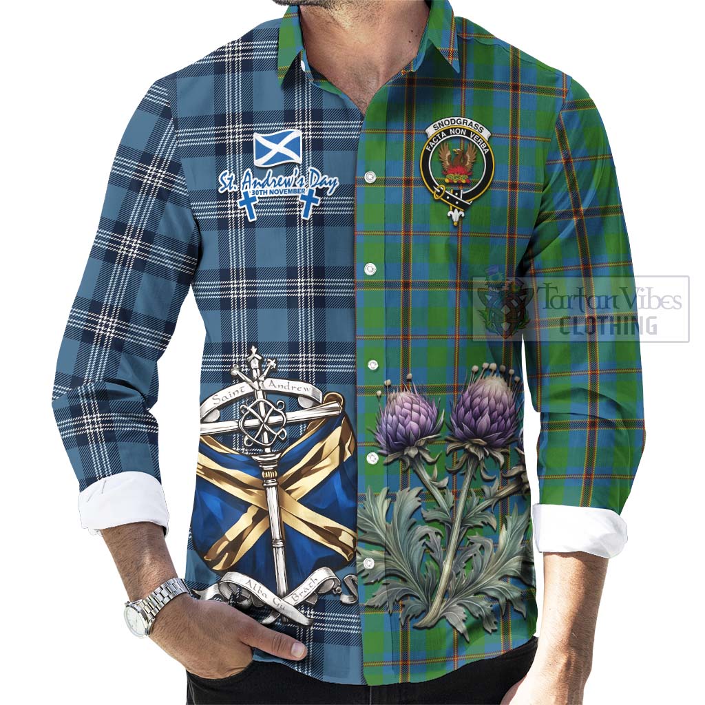 Snodgrass Tartan Long Sleeve Button Shirt Happy St. Andrew's Day Half Tartan Style - Tartan Vibes Clothing