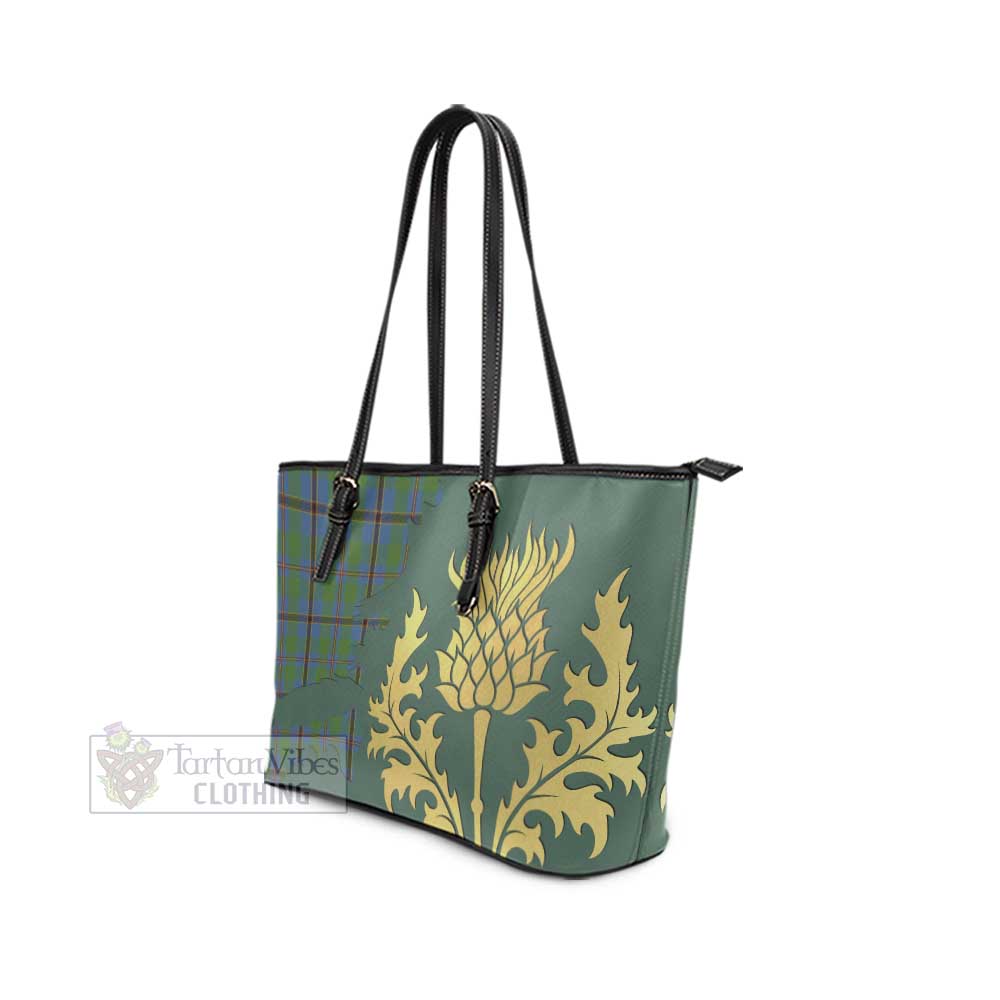 Snodgrass Tartan Leather Tote Bag Gold Thistle Style - Tartan Vibes Clothing