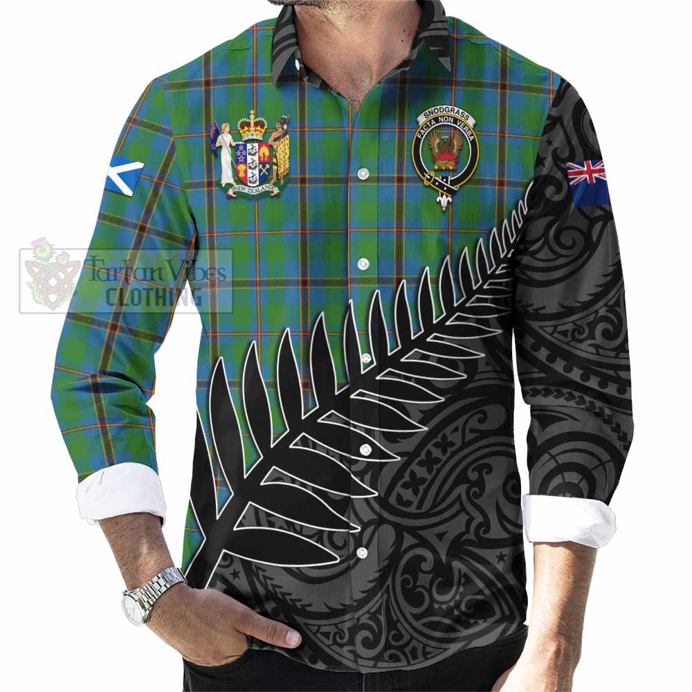 Snodgrass Crest Tartan Long Sleeve Button Shirt with New Zealand Silver Fern Half Style - Tartan Vibes Clothing