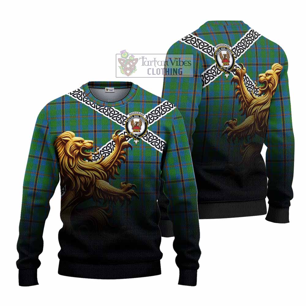 Snodgrass Crest Tartan Knitted Sweater with Golden Lion Emblem Celtic Style - Tartan Vibes Clothing