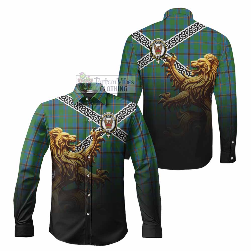 Snodgrass Crest Tartan Long Sleeve Button Shirt with Golden Lion Emblem Celtic Style - Tartan Vibes Clothing