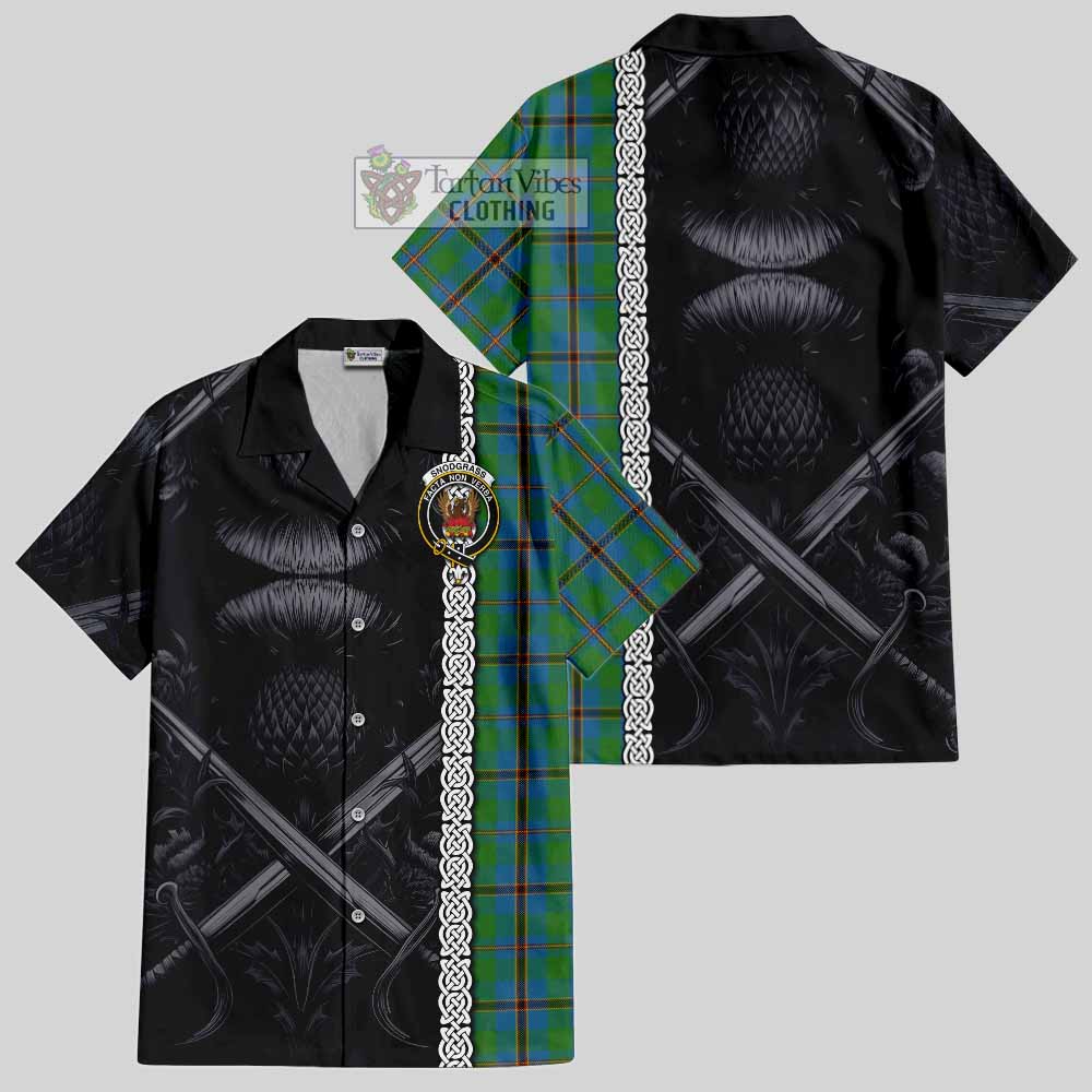 Snodgrass Tartan Hawaiian Shirt with Family Crest Cross Sword Thistle Celtic Vibes - Tartan Vibes Clothing