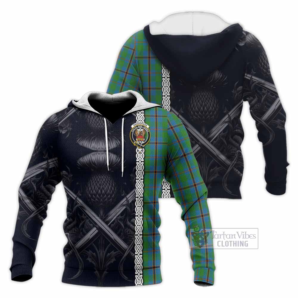 Tartan Vibes Clothing Snodgrass Tartan Knitted Hoodie with Family Crest Cross Sword Thistle Celtic Vibes