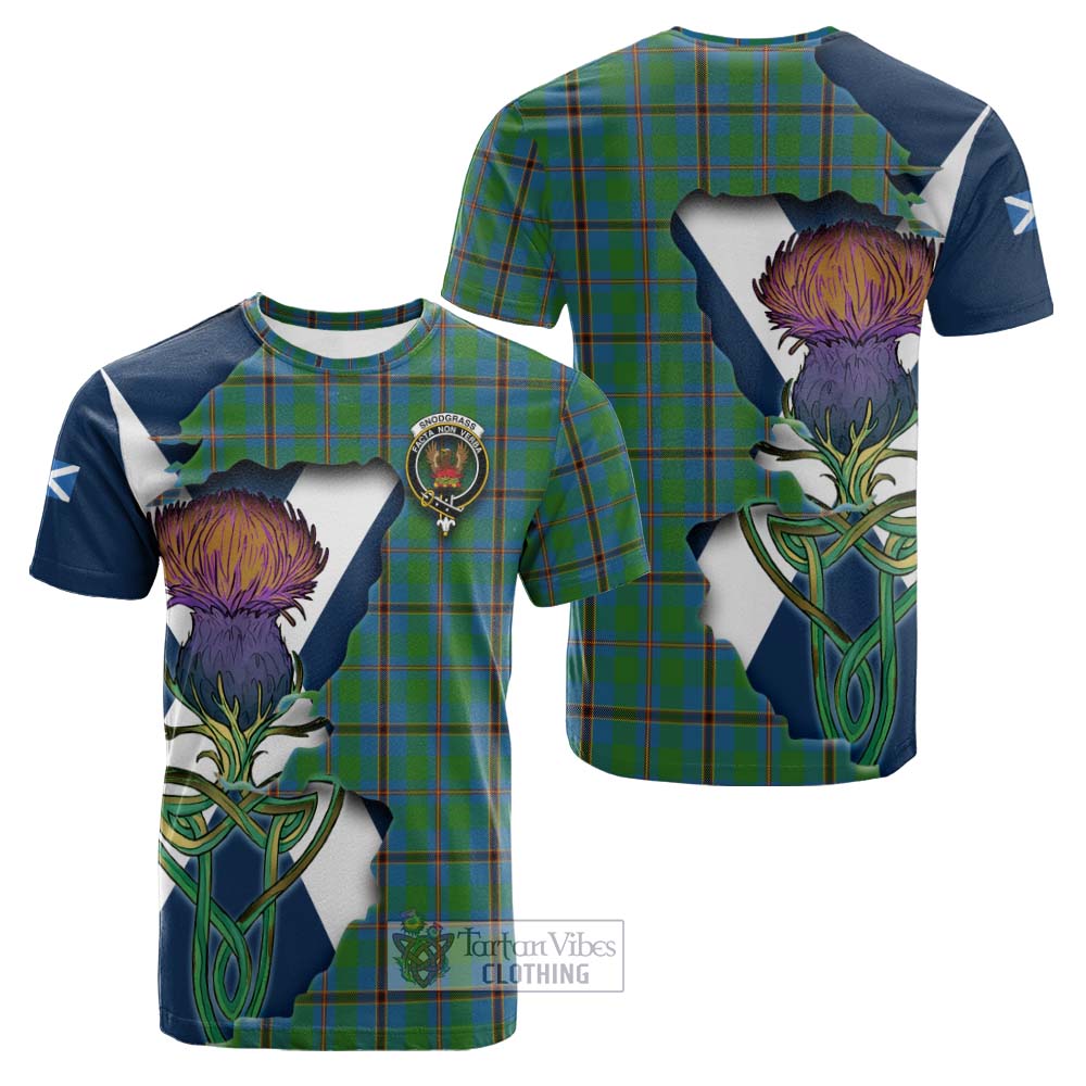 Tartan Vibes Clothing Snodgrass Tartan Family Crest Cotton T-shirt Scottish Thistle Celtic Inspired