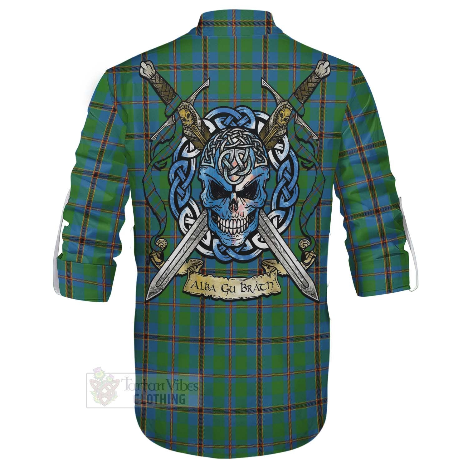 Snodgrass Tartan Ghillie Kilt Shirt with Family Crest Celtic Skull Style - Tartan Vibes Clothing