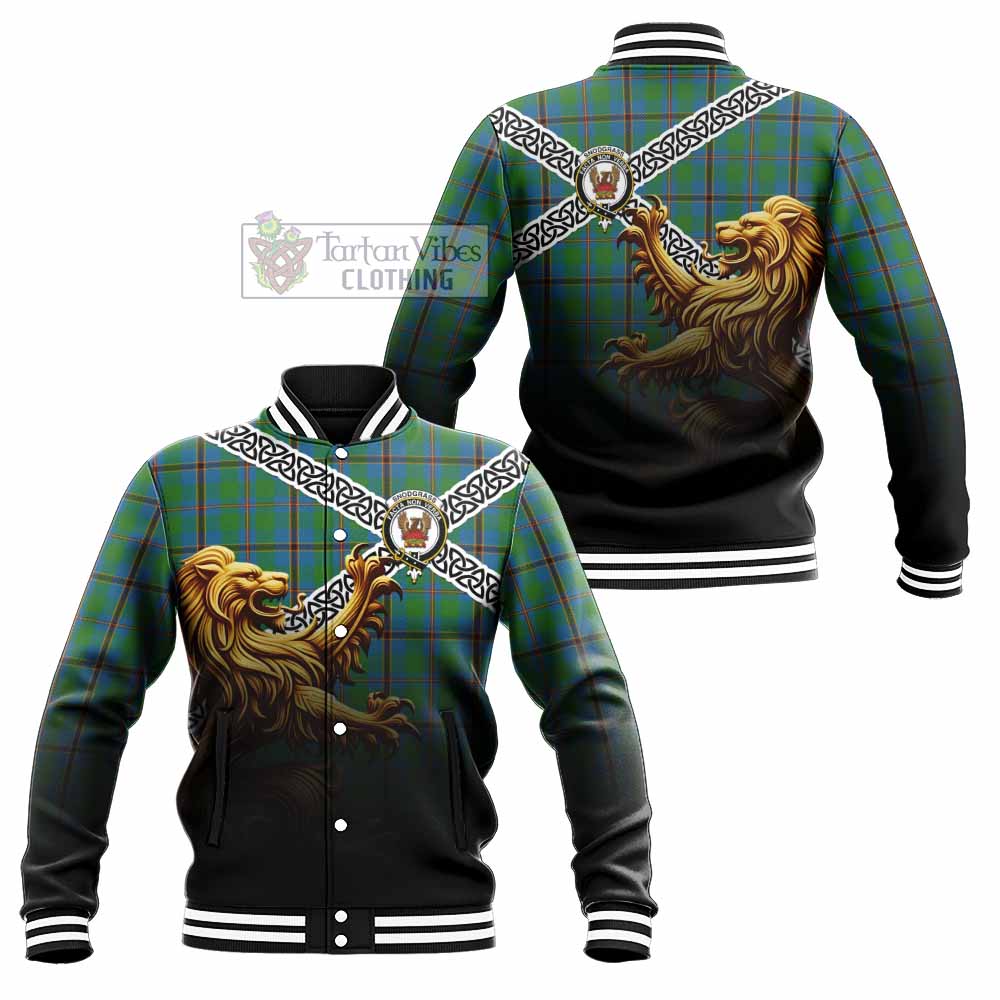 Snodgrass Crest Tartan Baseball Jacket with Golden Lion Emblem Celtic Style - Tartan Vibes Clothing