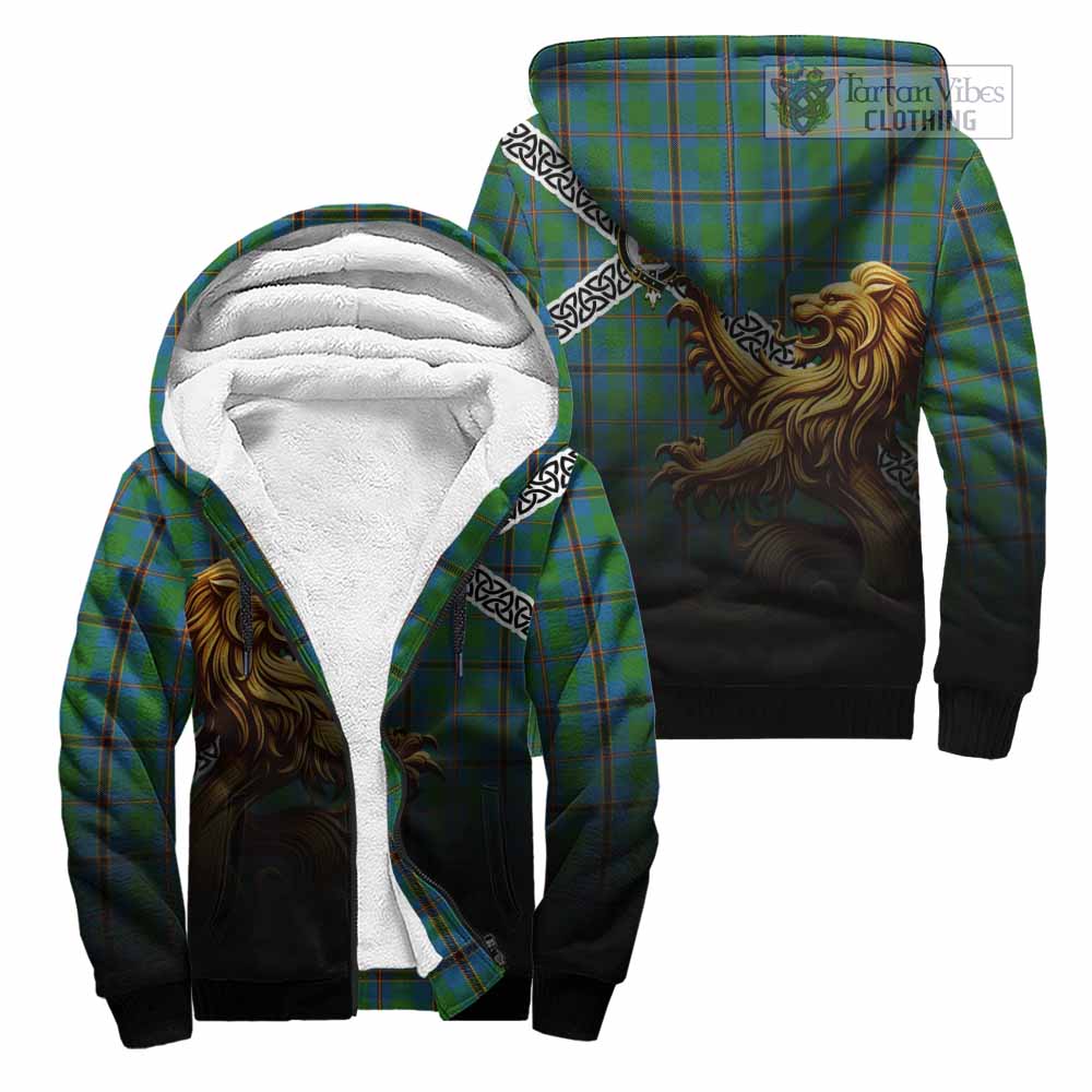 Snodgrass Crest Tartan Sherpa Hoodie with Golden Lion Emblem Celtic Style Unisex - Tartan Vibes Clothing