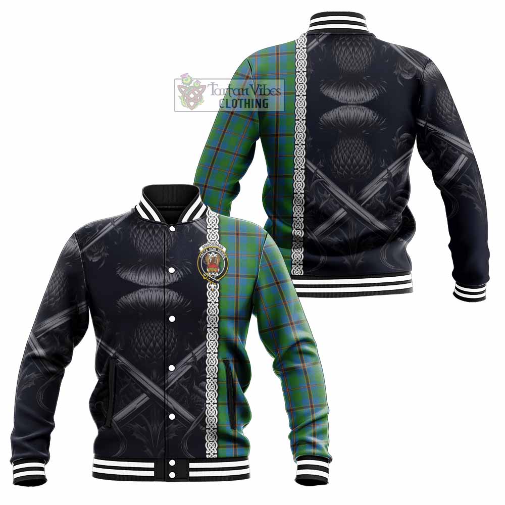 Snodgrass Tartan Baseball Jacket with Family Crest Cross Sword Thistle Celtic Vibes - Tartan Vibes Clothing