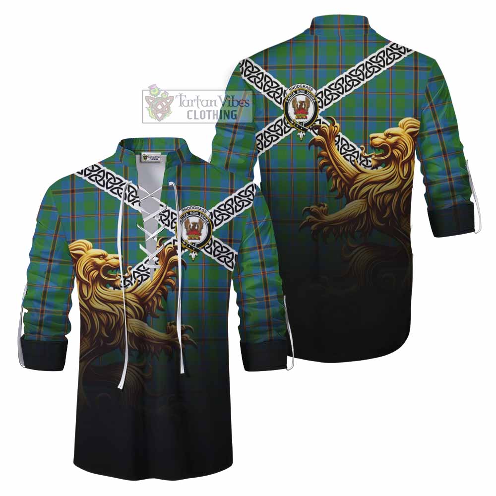 Snodgrass Crest Tartan Ghillie Kilt Shirt with Golden Lion Emblem Celtic Style - Tartan Vibes Clothing