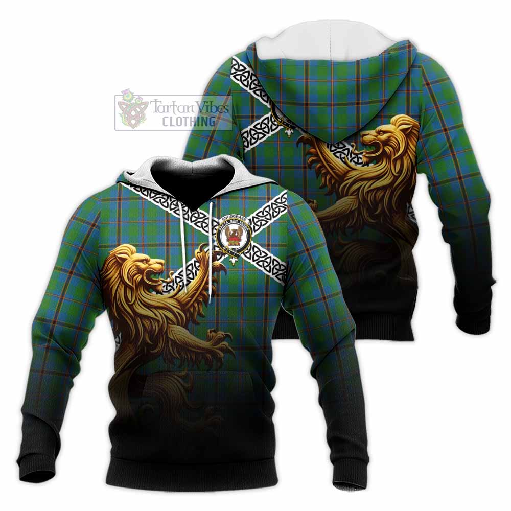 Snodgrass Crest Tartan Knitted Hoodie with Golden Lion Emblem Celtic Style - Tartan Vibes Clothing
