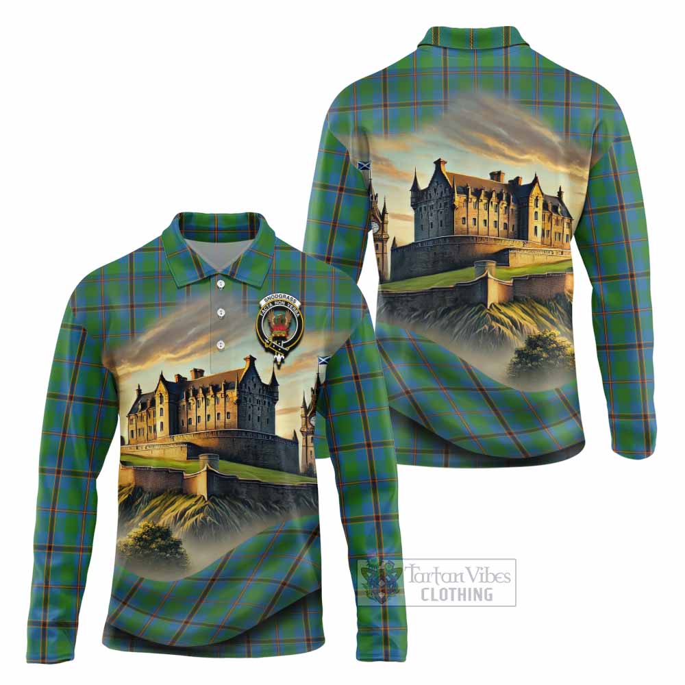 Snodgrass Tartan Family Crest Long Sleeve Polo Shirt with Scottish Ancient Castle Style - Tartan Vibes Clothing