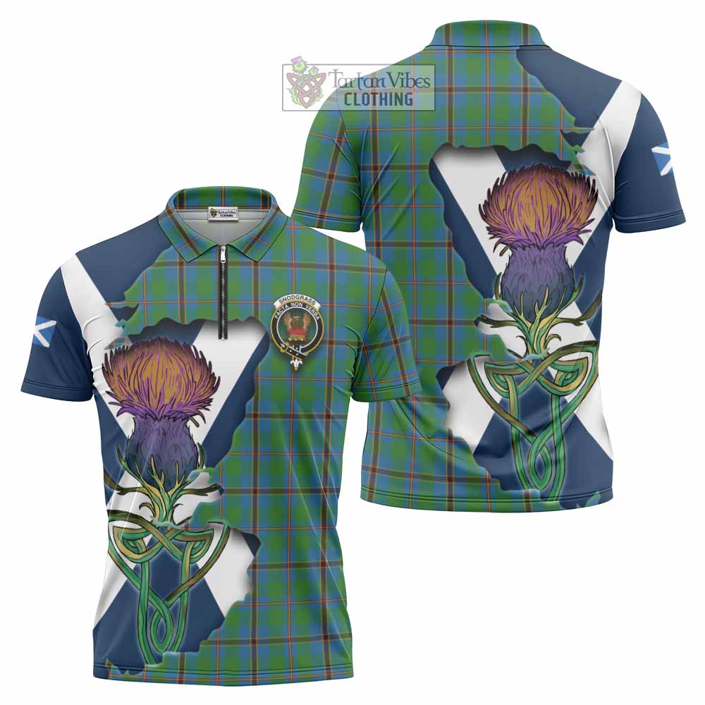 Tartan Vibes Clothing Snodgrass Tartan Family Crest Zipper Polo Shirt Scottish Thistle Celtic Inspired