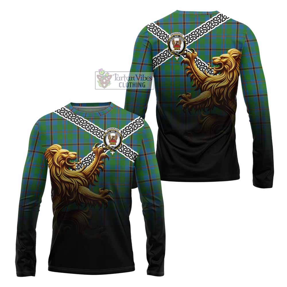 Snodgrass Crest Tartan Long Sleeve T-Shirt with Golden Lion Emblem Celtic Style - Tartan Vibes Clothing