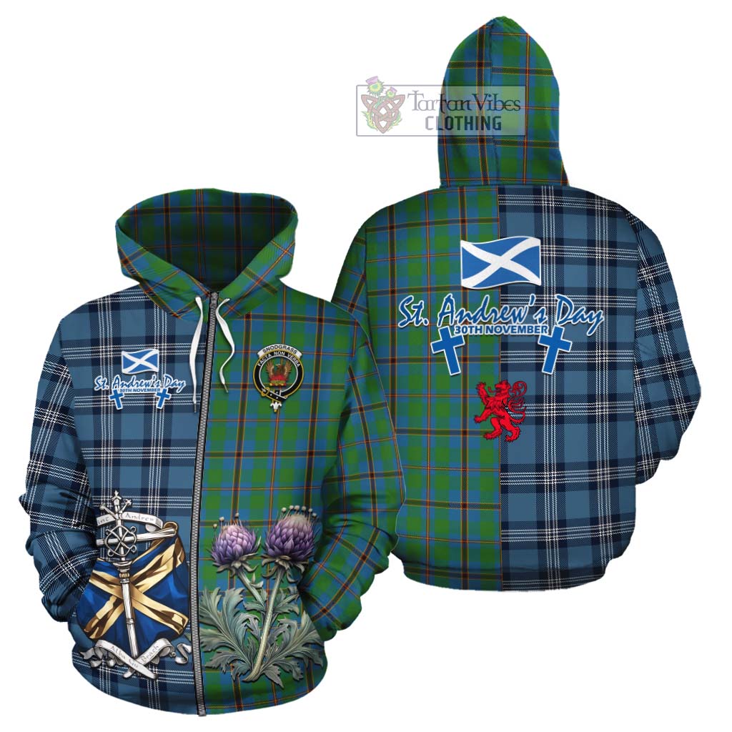 Snodgrass Tartan Cotton Hoodie Happy St. Andrew's Day Half Tartan Style - Tartan Vibes Clothing