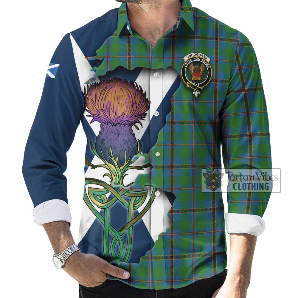 Tartan Vibes Clothing Snodgrass Tartan Family Crest Long Sleeve Button Shirt Scottish Thistle Celtic Inspired