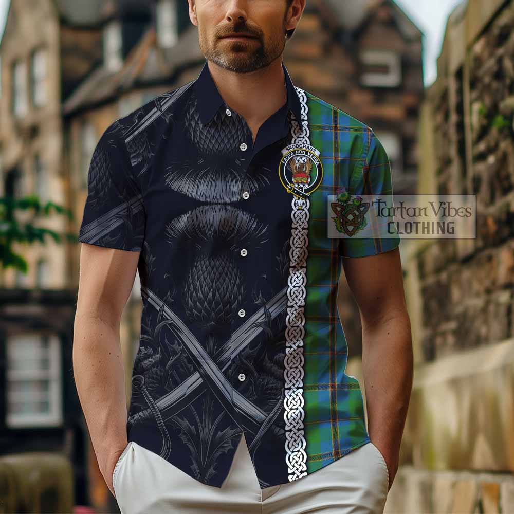 Snodgrass Tartan Hawaiian Shirt with Family Crest Cross Sword Thistle Celtic Vibes - Tartan Vibes Clothing