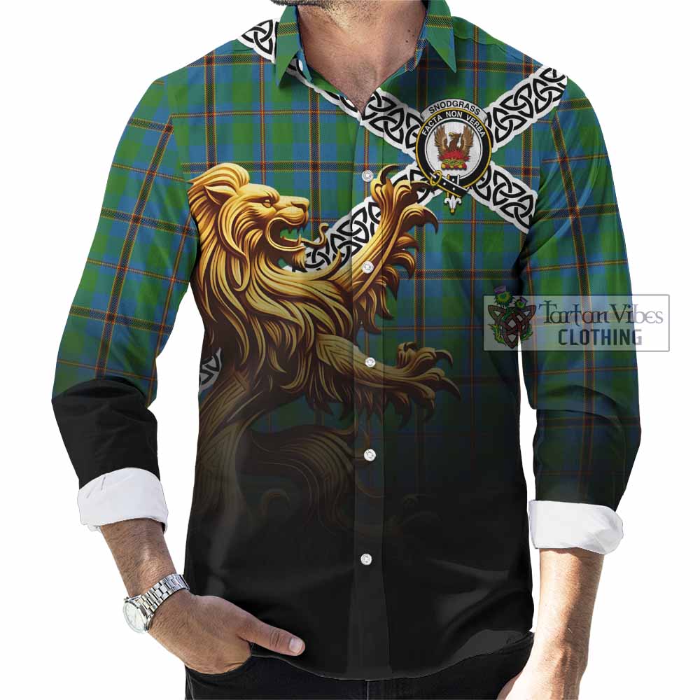 Snodgrass Crest Tartan Long Sleeve Button Shirt with Golden Lion Emblem Celtic Style - Tartan Vibes Clothing