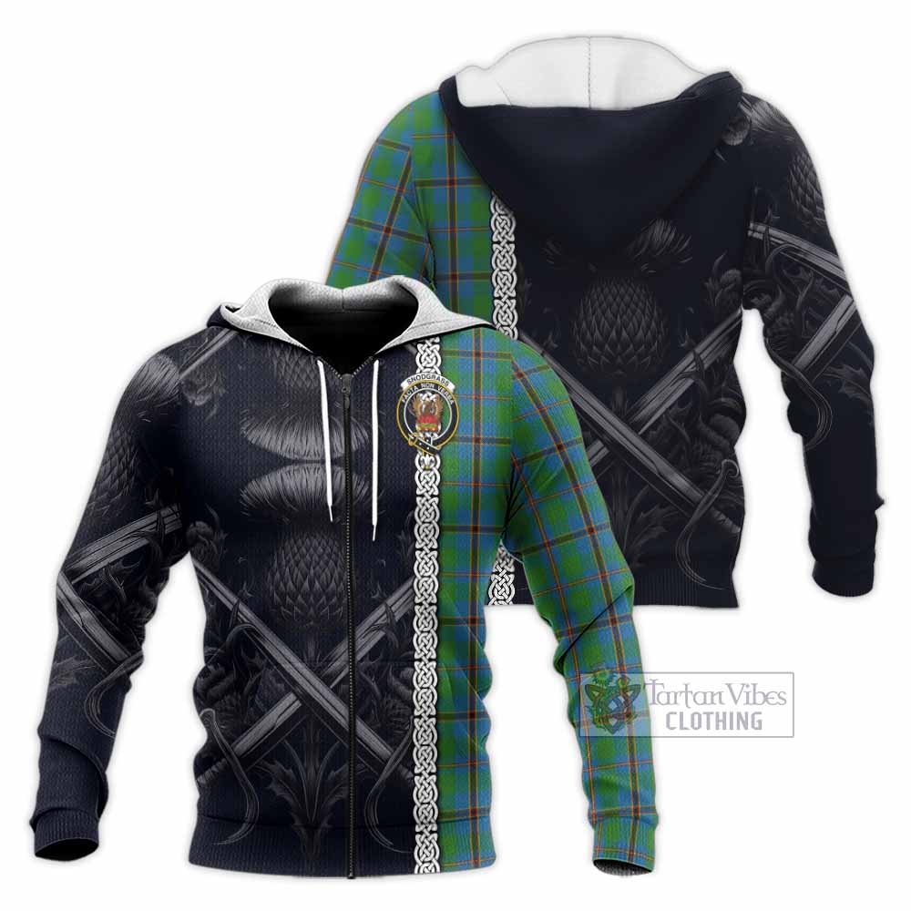 Tartan Vibes Clothing Snodgrass Tartan Knitted Hoodie with Family Crest Cross Sword Thistle Celtic Vibes