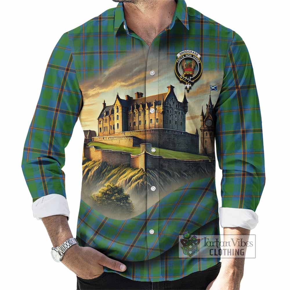 Tartan Vibes Clothing Snodgrass Tartan Family Crest Long Sleeve Button Shirt with Scottish Ancient Castle Style