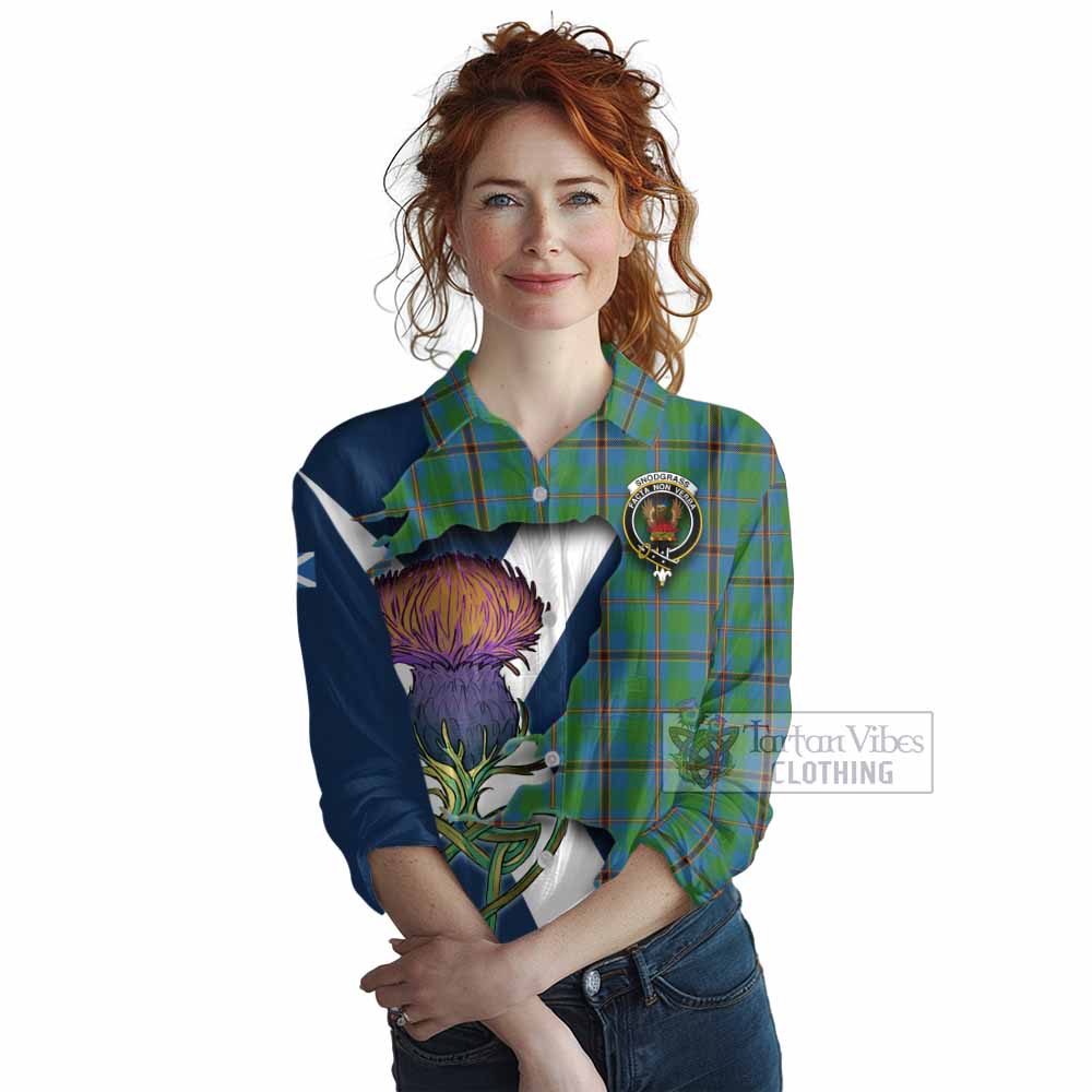Tartan Vibes Clothing Snodgrass Tartan Family Crest Women's Casual Shirt Scottish Thistle Celtic Inspired