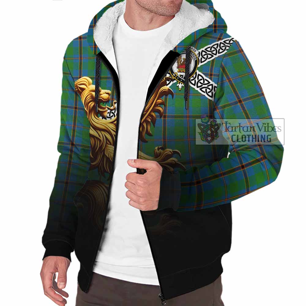 Snodgrass Crest Tartan Sherpa Hoodie with Golden Lion Emblem Celtic Style - Tartan Vibes Clothing